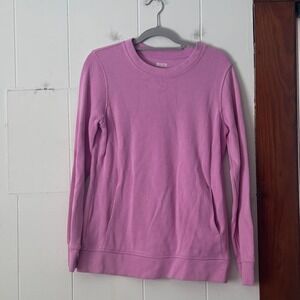 Duluth Trading Co Womens Pink Ribbed Cotton Crewneck Sweatshirt with Pockets M